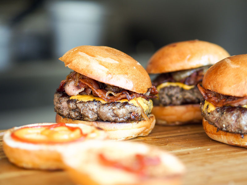 burgers with cheese and bacon